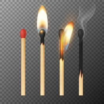 Vector 3d realistic match stick icon set, closeup isolated on transparency grid Stock-Illustration