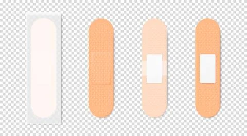 Vector 3d Realistic Medical Patch Icon Set Closeup Isolated on Transparent Stock Illustration