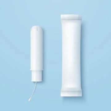 Vector 3d Realistic Menstrual Hygiene Cutton Tampon, Applicator, Plastic Tube Stock Illustration