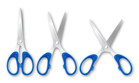 Vector 3d Realistic Metal Closed and Opened Stationery Scissors with Plastic Stock Illustration