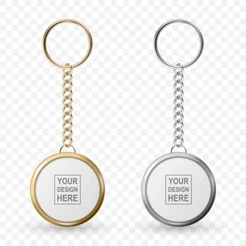 Vector 3d Realistic Metal Keychain Mockup Set in Gold and Silver. Blank Round Stock Illustration