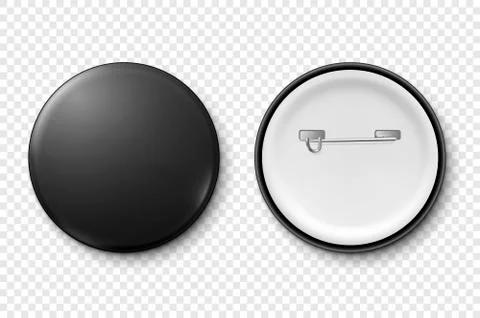 Vector 3d Realistic Metal or Plastic Black Blank Button Badge Icon Set Isolated Stock Illustration