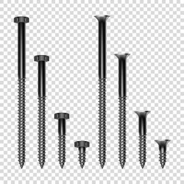 Vector 3d Realistic Metal Silver Construction Fasteners Icon Set Closeup Stock Illustration