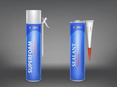 Vector 3d realistic metallic bottle with construction foam, tube with silicone Stock-Illustration