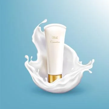 Vector 3d realistic milk cosmetic in splashing Иллюстрация
