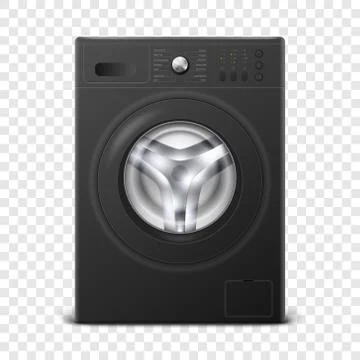 Vector 3d Realistic Modern Black Steel Washing Machine Icon Closeup Isolated on Stock Illustration
