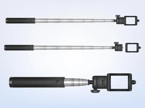 Vector 3d realistic monopod, selfiestick for camera Stock Illustration