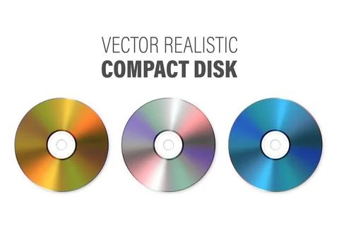 Vector 3d Realistic Multicolor, Golden, Silver, Blue CD, DVD Set Closeup Stock Illustration