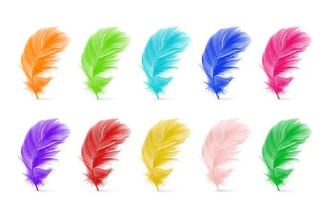 Vector 3d Realistic Multicolored Fluffy Feather Set Isolated on White Background 스톡 일러스트