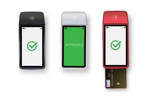 Vector 3D Realistic NFC Payment Terminal. Credit Card. Payment Machine. Template Stock Illustration