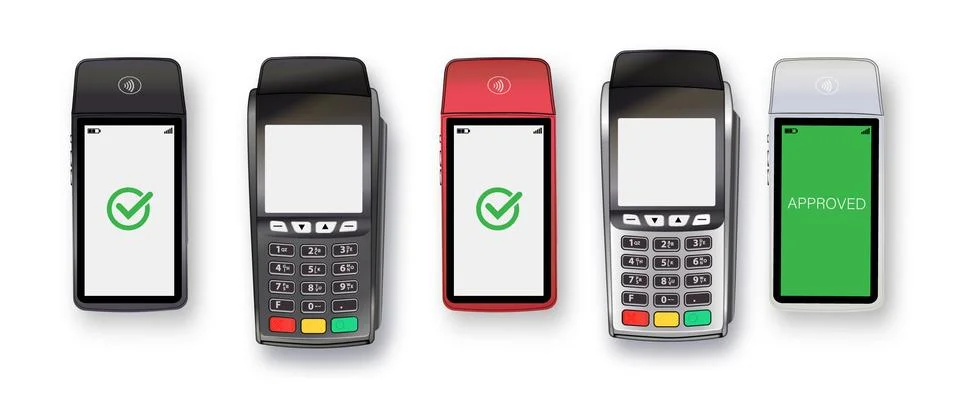 Vector 3D Realistic NFC Payment Terminal. Credit Card. Payment Machine. Template Stock Illustration