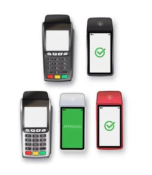 Vector 3D Realistic NFC Payment Terminal. Credit Card. Payment Machine. Template Illustrazione stock