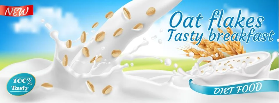 Vector 3d realistic oat flakes, package design Stock-Illustration