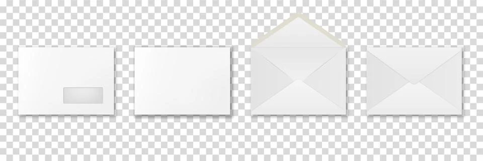 Vector 3d Realistic Opened and Closed Blank White Office Paper Envelope Icon Set Illustrazione stock