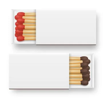 Vector 3d realistic opened blank box of matches icon set, closeup isolated on Stock Illustration