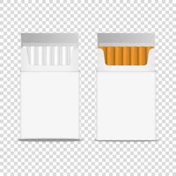 Vector 3d Realistic Opened Clear Blank Cigarette Pack Box Icon Set Closeup Stock Illustration