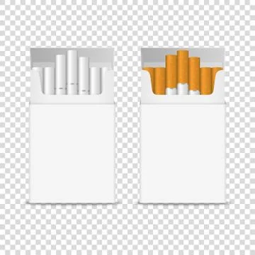 Vector 3d Realistic Opened Clear Blank Cigarette Pack Box Icon Set Closeup Stock Illustration