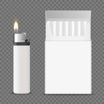Vector 3d Realistic Opened Clear Blank Cigarette Pack Box with Cigarettes and Stock Illustration