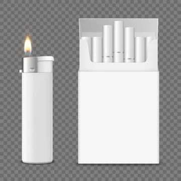 Vector 3d Realistic Opened Clear Blank Cigarette Pack Box with Cigarettes and Stock Illustration