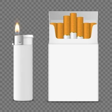 Vector 3d Realistic Opened Clear Blank Cigarette Pack Box with Cigarettes and Stock Illustration