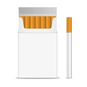Vector 3d Realistic Opened Clear Blank Cigarette Pack Box and Cigarette Set Stock Illustration
