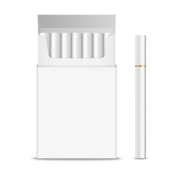 Vector 3d Realistic Opened Clear Blank Cigarette Pack Box and Cigarette Set Stock Illustration