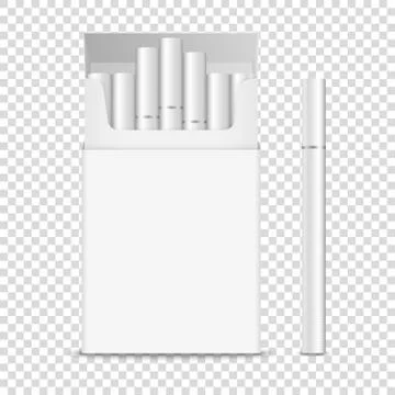 Vector 3d Realistic Opened Clear White Blank Cigarette Pack Box, Cigarette Set Stock Illustration