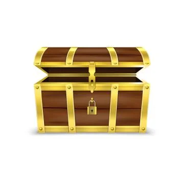 Vector 3d Realistic Opened Empty Retro Vintage Antique Old Treasure Wooden brown Stock Illustration