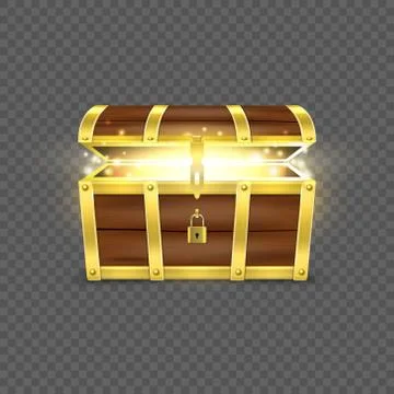 Vector 3d Realistic Opened Empty Retro Vintage Antique Old Treasure Wooden brown Stock Illustration