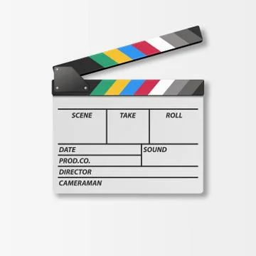 Vector 3d Realistic Opened Movie Film Clap Board Icon Closeup Isolated on White Stock Illustration