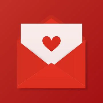 Vector 3d Realistic Opened Red Envelope on Red Background with Heart. Isolated Ilustração Stock