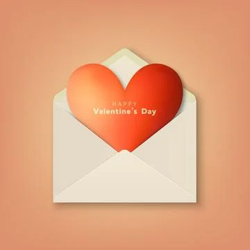 Vector 3d Realistic Opened White Envelope with Red Heart Inside Closeup Isolated Stock-Illustration