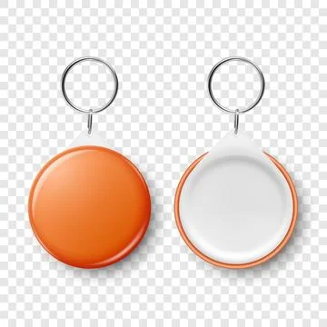 Vector 3d Realistic Orange Blank Round Button Badge with Ring Holder Closeup 스톡 일러스트
