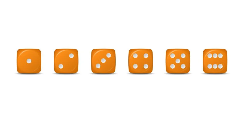 Vector 3d Realistic Orange Game Dice Icon Set Closeup Isolated. Game Cubes for Stock Illustration