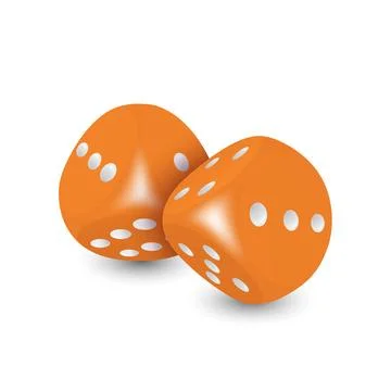 Vector 3d Realistic Orange Game Dice with White Dots Set Closeup Isolated on Stock Illustration