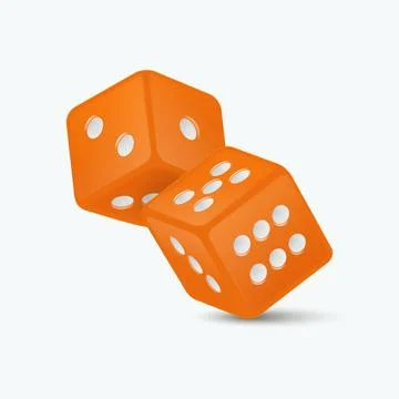 Vector 3d Realistic Orange Game Dice with White Dots Set Closeup Isolated on Stock Illustration