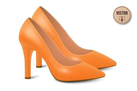 Vector 3d Realistic Orange High Heels Pair. Realistic Women s Shoes with Stock Illustration