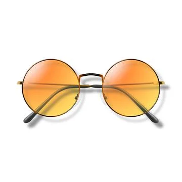 Vector 3d Realistic Orange Round Frame Glasses Isolated. Sunglasses, Lens Stock Illustration