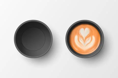 Vector 3d Realistic Paper Black Disposable Empty and with Milk Coffee, Foam イラスト素材