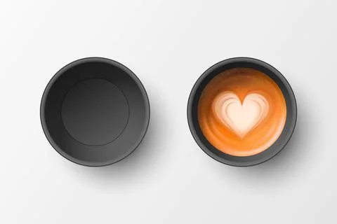 Vector 3d Realistic Paper Black Disposable Empty and with Milk Coffee, Foam イラスト素材