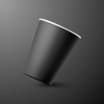 Vector 3d Realistic Paper Black Disposable Falling Coffee or Tea Cup Closeup Stock Illustration