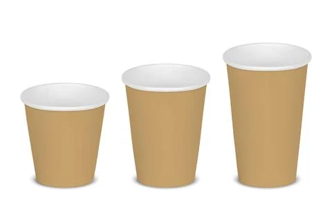 Vector 3d Realistic Paper Brown Disposable Blank Empty Tea, Coffee Cup Set Stockillustratie