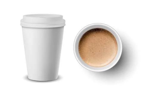 Vector 3d Realistic Paper or Plastic White Disposable Coffee Cup with Lid and Stockillustratie