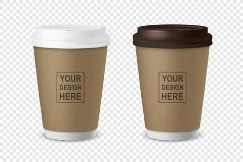 Vector 3d Realistic Paper or Plastic Brown Disposable Tea, Coffee Cup Set with Stockillustratie