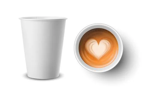 Vector 3d Realistic Paper, Plastic White Disposable Coffee Cup with Milk Coffee Stockillustratie