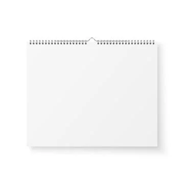 Vector 3d Realistic Paper White Blank Wall Calendar with Spring Icon Closeup Stock Illustration