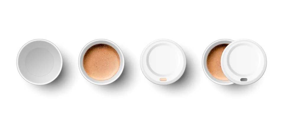 Vector 3d Realistic Paper White Disposable Empty and with Milk Coffee, Foam Cup Stockillustratie