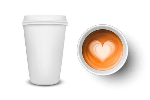 Vector 3d Realistic Paper White Disposable Cup Set Isolated with Milk Coffee Stockillustratie