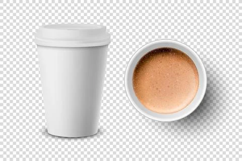 Vector 3d Realistic Paper White Disposable Cup Set Isolated with Milk Coffee イラスト素材