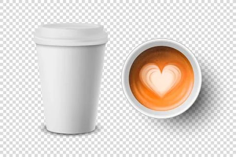 Vector 3d Realistic Paper White Disposable Cup Set Isolated with Milk Coffee Stock Illustration